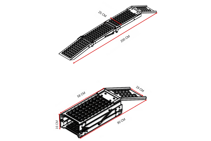 Rampe pliabile UNITRAILER ALR005 din oțel pentru remorci 200 cm 500 kg set de 2