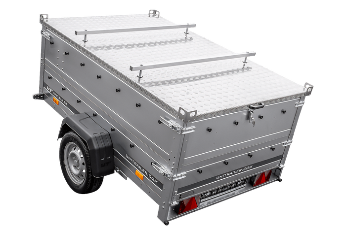 Remorcă cu o singură axă pe arcuri 230x125 UNITRAILER GARDEN 230/R KIPP cu laterale BIS și capac din aluminiu