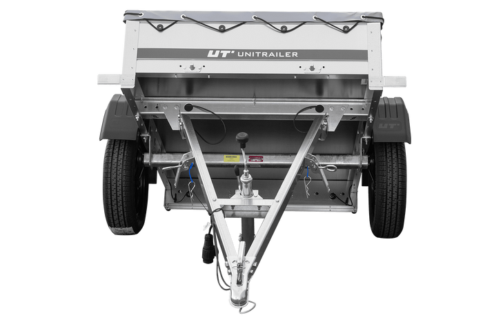 Remorcă cu o singură axă 150x106 UNITRAILER GARDEN 150 KIPP cu cadru H-0 și prelată gri