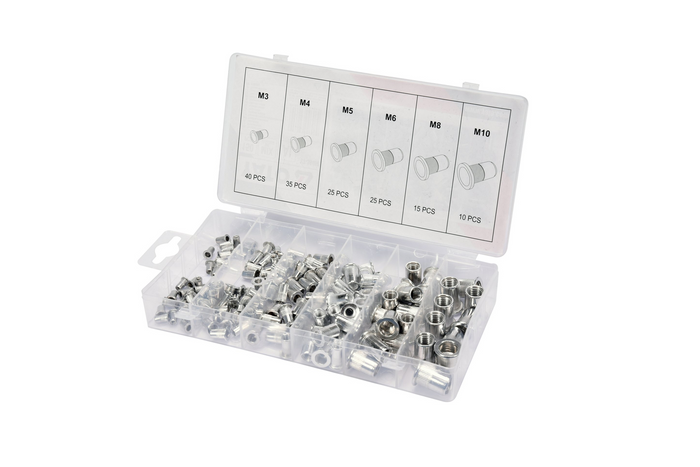 Set piulițe nitibile din aluminiu YATO YT-36460, dimensiuni M3-M10, 150 bucăți