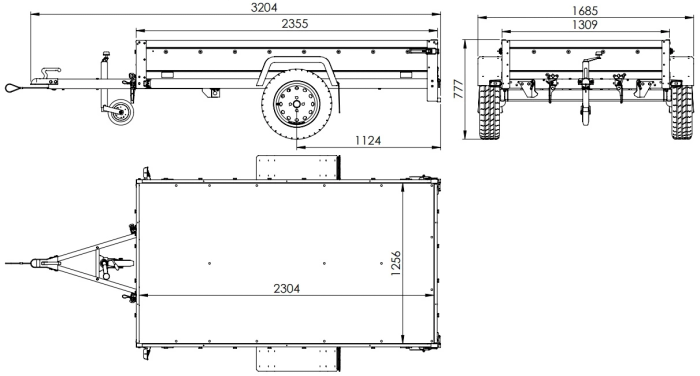 Remorcă cu o singură axă pe arcuri 230x125 UNITRAILER GARDEN 230/R KIPP cu laterale BIS și capac din aluminiu