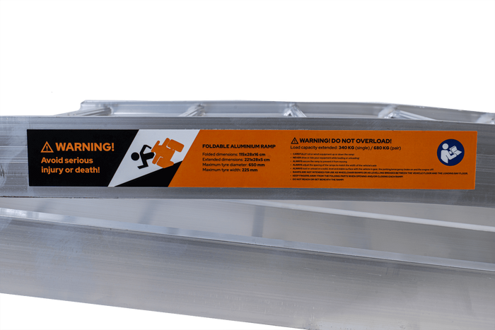 Rampe pliabile UNITRAILER ALR002 rampe din aluminiu pentru remorci 221cm 680kg cu centură, set de 2