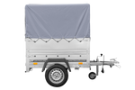Remorcă cu o singură axă 150x106 UNITRAILER GARDEN 150 KIPP cu laterale BIS, cadru H-800 și prelată gri