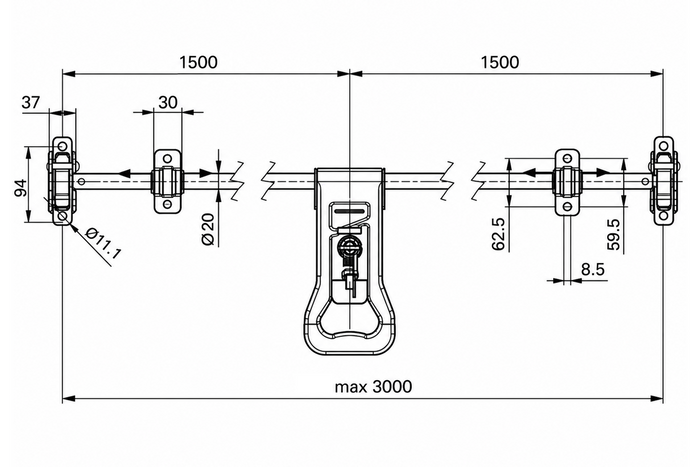 Șurub de blocare pentru remorcă container STEELPRESS ZD-03 V.3, încuietoare ușă 3000 mm